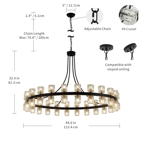 48" Wagon Wheel Chandelier Black Wagon Wheel Chandelier with Crystal Shade