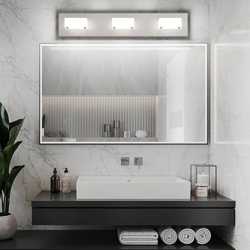 Brushed Nickel Bathroom Vanity Lights 24inch Metal Acrylic LED Modern Bathroom Wall Lighting Fixtures Brushed Nickel