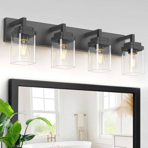 Matte Black Bathroom Light Fixtures (Black / 4-Light)