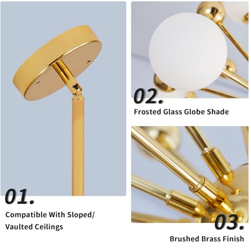 12 Light Gold Globe Sputnik Chandelier Mid Century Modern Ceiling Light
