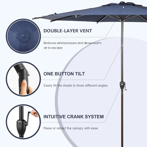 11FT Lyon Outdoor Patio Umbrella Outdoor Table Umbrella with Push Button Tilt and Crank Market Umbrella 8 Sturdy Ribs UV Protection Waterproof for Garden Deck Backyard Pool
