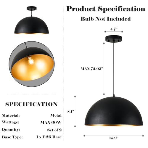 16 Inch Industrial Pendant Lighting for Kitchen Island (2 Count)