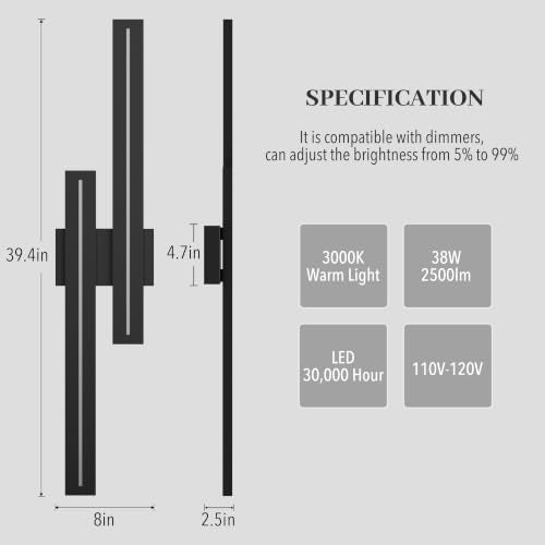 39 Inch Aluminum LED Outdoor Wall Lights 3000K
