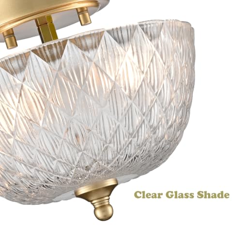 Gold Semi Flush Mount Ceiling Light with Clear Globe Glass Shade