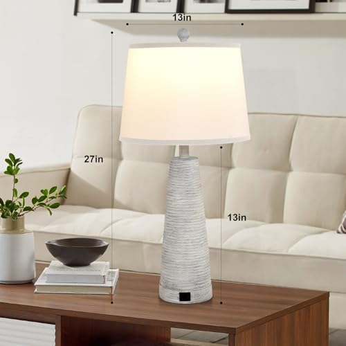 Nightstand Lamp Bedside Lamps Set of 2 Vintage Rustic Farmhouse Table Lamp 3 Way Dimmable Horizontal Stripe Light (2 Count)