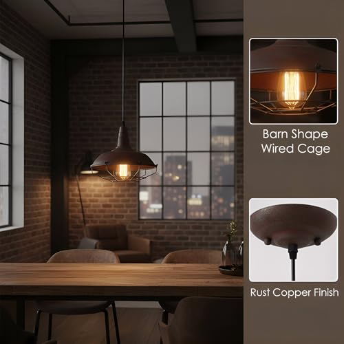 Barn Style Pendant Light Farmhouse Caged Pendant Lighting Industrial Metal Wire Hanging Pendant Light Barn Pendant Light Fixtures for Kitchen Island Hallway Foyer