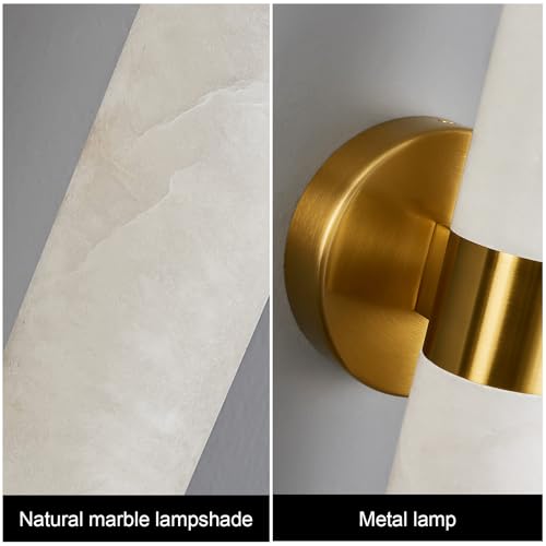 Natural Alabaster Wall Sconces Modern Gold LED Wall Lights 24" Spanish Marble Cylinder Sconces for Living Room Bedroom Bathroom Hallway