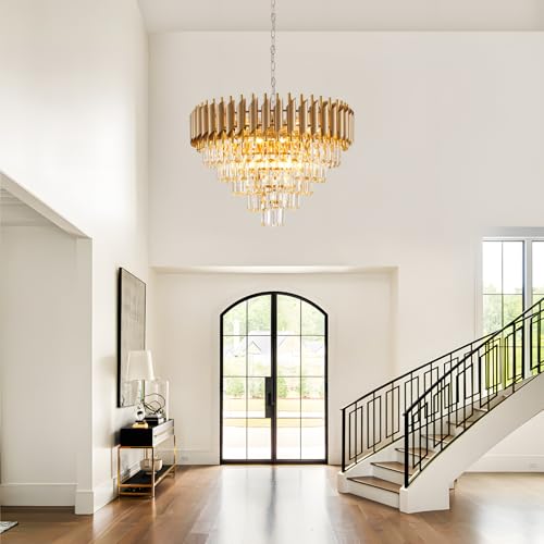 Gold Crystal Chandelier 24" Modern Living Room Chandeliers