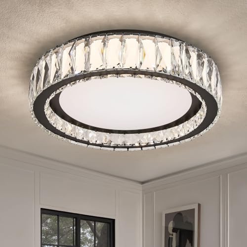 15 Inch Modern Dimmable LED Crystal Flush Mount Ceiling Light