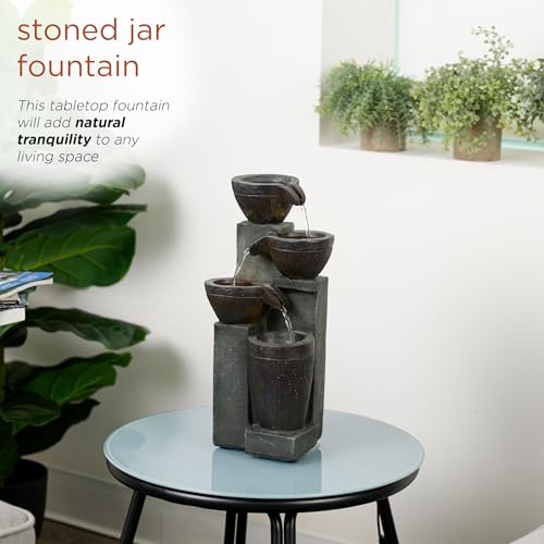 14" Tall Stoned Jar Water Fountain with Cascading LED Lights