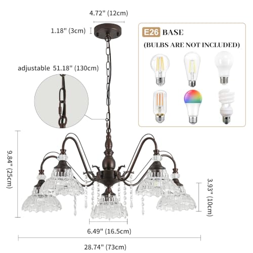 5 Light Vintage Chandelier in Oil Rubbed Bronze Finish with Flower (5-Light / Oil-Rubbed Bronze)