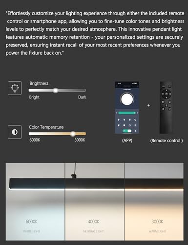 83" Modern Black Linear Pendant Lights Kitchen Island Lighting Minimalist Led Chandeliers Pool Table Light Dimmable Ceiling Hanging Light Fixture Dining Room with Remote Control