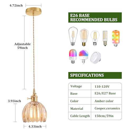 Pendant Light with Amber Tulip Glass Lmapshade