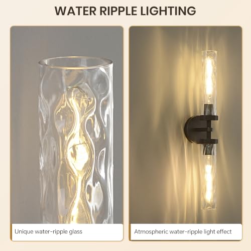 Bathroom Sconces 24in Black Sconces with Water Ripple Glass (2 Count)