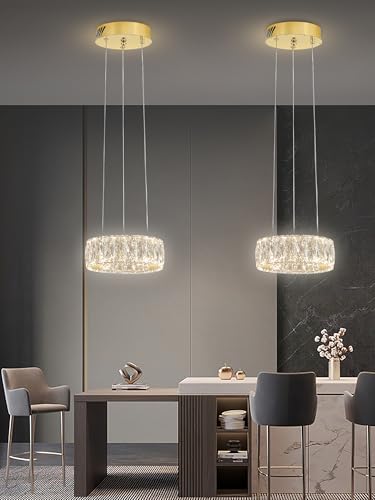 Modern LED Dimmable Crystal Chandelier 8" Ring Gold Pendant Light Fixtures for Kitchen Island Dining Room Living Room