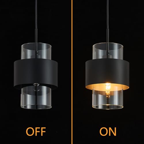 Modern Black Pendant Lighting Indoor Kitchen Island Pendant Light Glass Shade Ceiling Light Fixtures for Bedroom Dining Room Living Room (3 Count)