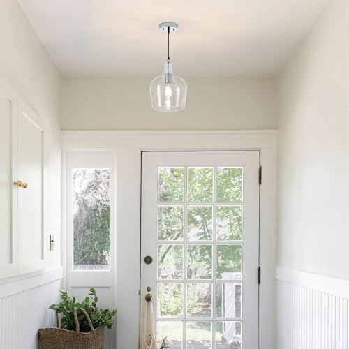 10”Chrome Hammered Glass Pendant Light Modern 1 Light Single Dome Pendent Lighting Fixtures for Kitchen Island Dining Room Hallway