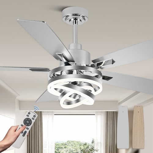 52" Modern Chandelier Ceiling Fans with Lights Silver
