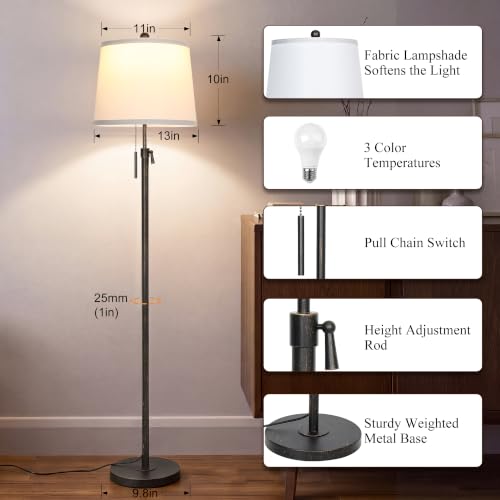 Antique Black Gold Floor Lamp Adjustable Height 55" to 65" Tall Standing