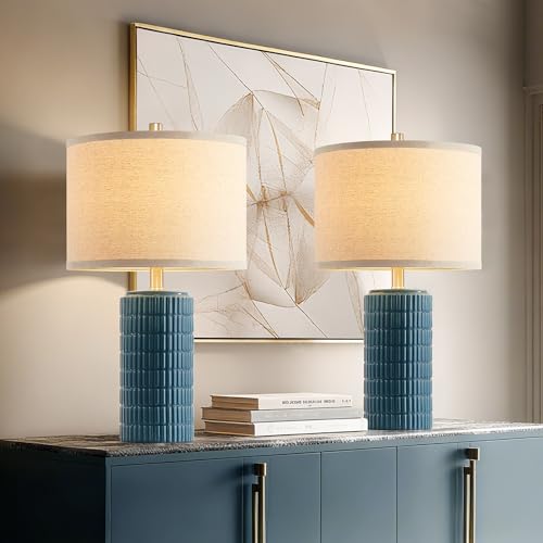 23" Set of 2 Farmhouse Ceramic Table Lamps for Living Room (2 Count)