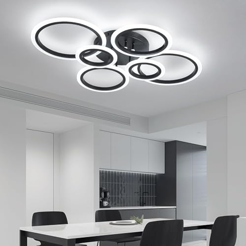 6 Rings Black Modern LED Ceiling Light Fixture