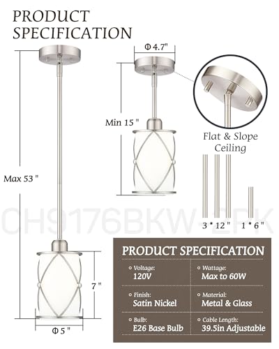 Brushed Nickel Pendant Lights Kitchen Island 3 Pack (3 Count)