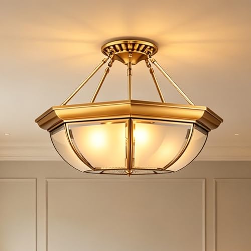 24 Inch Semi Flush Mount Brass Chandelier