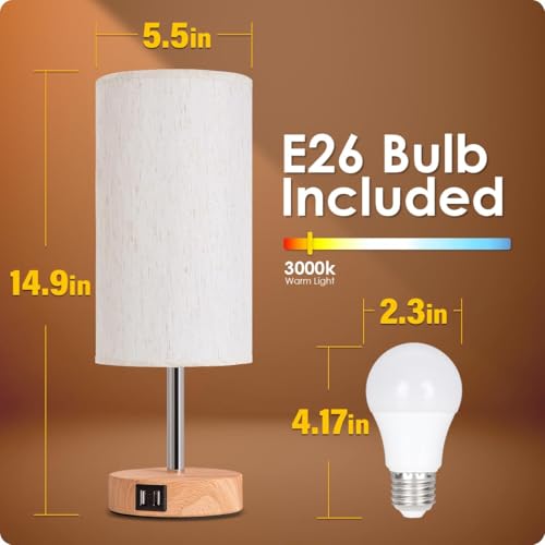 Bedside Table Lamp with USB Ports