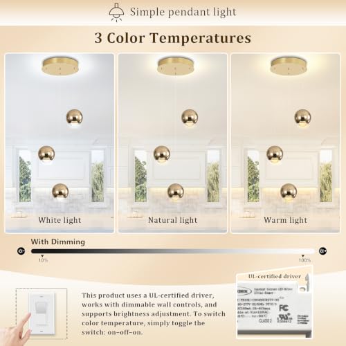 3 Light Modern Gold Pendant Light Hanging Light for Kitchen Island