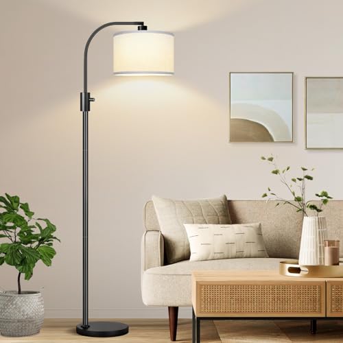 Upgraded Modern Arc Dimmable Tall Standing Floor Lamp with White Shade