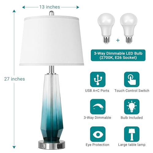 Glass Table lamps for living room (2 Count)