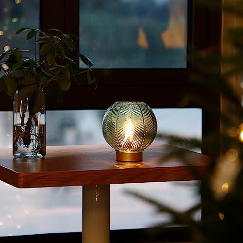 Battery Operated Decorative Glass Table Lamp with Timer Green