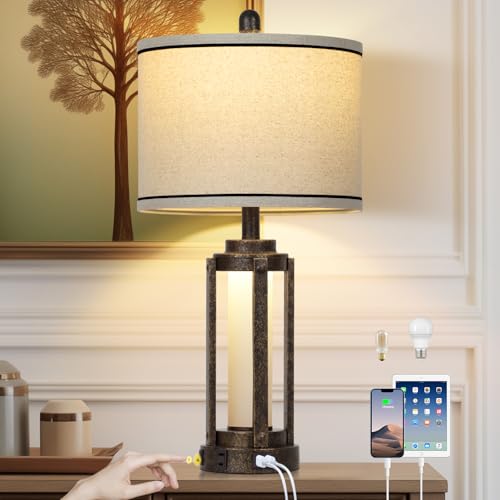 Farmhouse Industrial Lamp with USB A+C Charging Ports & AC Outlet