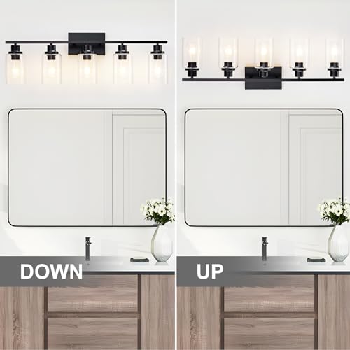 5 Light Bathroom Light Fixtures Black Vanity Light Over Mirror Modern Farmhouse Wall Lighting Sconces Wall Lamp for Bathroom