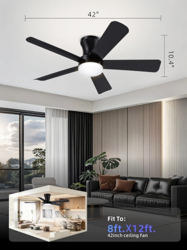 42 Inch Black Low Profile Ceiling Fan with Light and Remote (Black / 42 Inch)