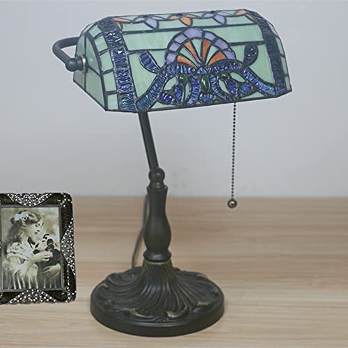 Tiffany Style Bankers Table Lamp Stained Glass Piano Desk Lamp Vintage Bedroom Bedside Lamp for Study