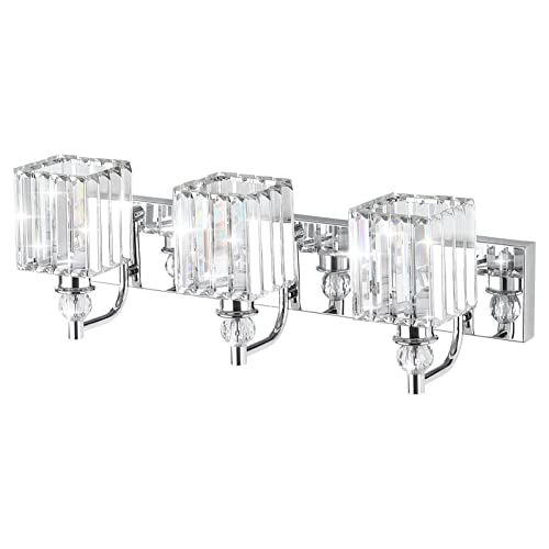 Modern Crystal Vanity Light 3 Light 24''Bathroom Lights Fixtures Over Mirror Chrome Vanity Light for Bathroom Wall Lighting