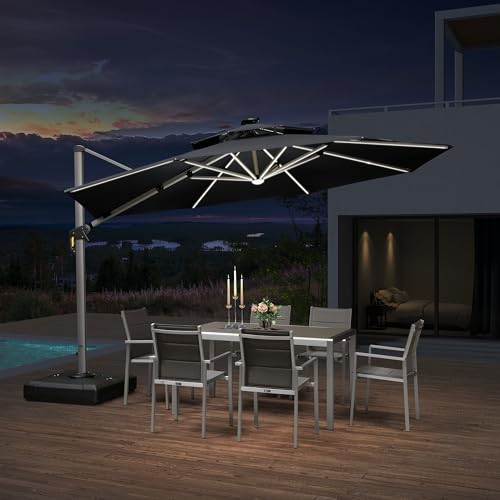 Cantilever Umbrella 12ft Solar LED Light Double Top
