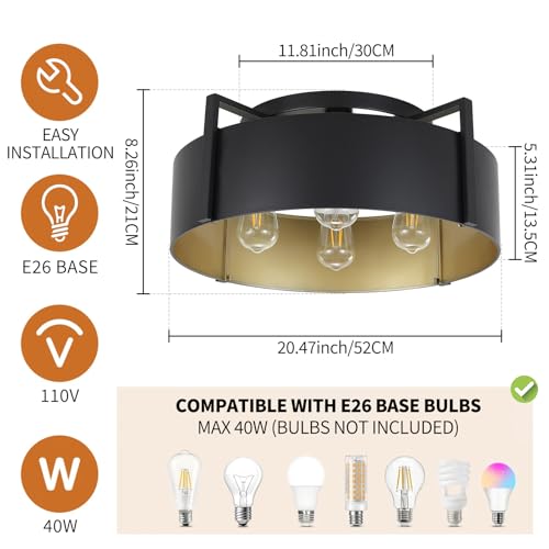 20'' Black Semi Flush Mount Ceiling Light