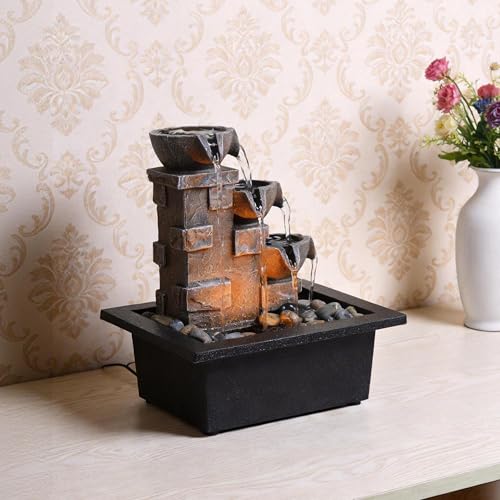 3 Tier Stone Wall Tabletop Water Fountain with Natural River Rocks