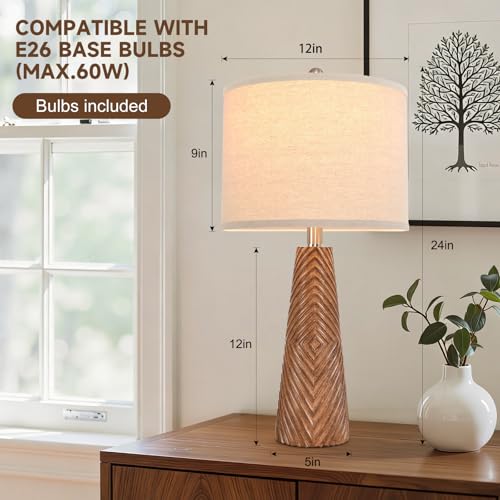 Nightstand Lamp Bedside Lamps Set of 2 Vintage Rustic Farmhouse Table Lamp 3 Way Dimmable Horizontal Stripe Light