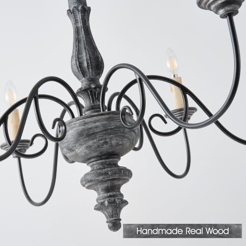 6 Light French Country Chandelier Rustic Wooden Chandelier Light Fixture for Dining Room