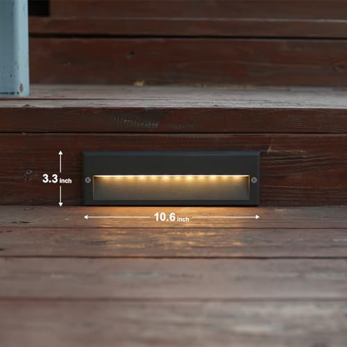 Low Voltage Step Lights 10.6 Inch Outdoor 12V AC Landscape Stair Lights Wired 2PK 6W LED Electric Outdoor Deck Lighting Black Metal 122 Lumens 3000K Warm White with Cable Connectors (2 Count)