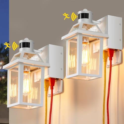 Porch Lights with GFCI Outlet Dusk to Dawn Outdoor Lighting White 2Pack
