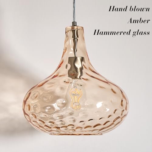 11" Amber Hammered Glass Pendant Light