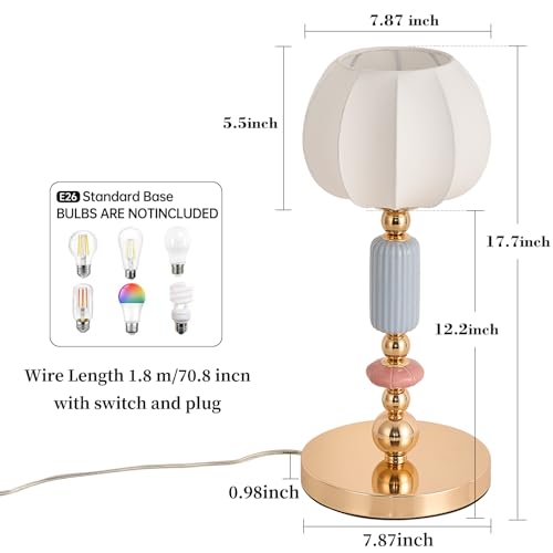 Modern Imitated Silk Table Lamp Plug in Metal Base Desk Light with Plug Cord Switch for Bedroom Bedside Living Room