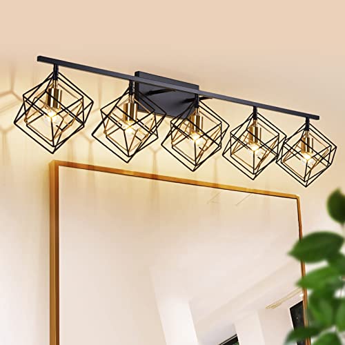 Bathroom Vanity Light with 5 Bulbs Bathroom Light Fixtures Over Mirror with Rotatable 5 Cube Shades Modern Wall Mounted Matte Black