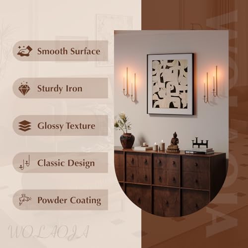 Metal Wall Candle Sconce Holder Set of 4 Wall Mount Candle Holder Pillar Holder Brass Modern Wall Candle Sconces Hanging for Living Room Farmhouse Fireplace Wedding (4 Count)