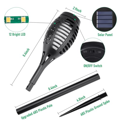 Solar Torch Light with Flickering Flame for Halloween Decorations (12 Count)