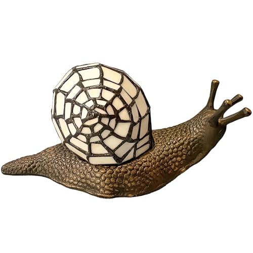 L10988 White Land Snail Tiffany Style Stained Glass Accent Table Lamp